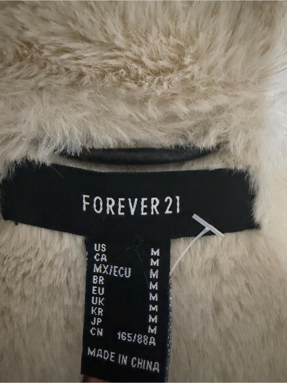 Forever 21 Black Faux Leather Jacket with Cream Faux-Shearling - Picture 3 of 3